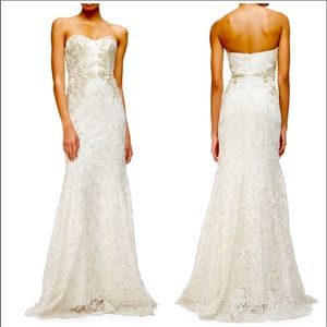 NWT! Marchesa Notte Strapless Sweetheart Lace Mermaid Gown Ivory Size 0